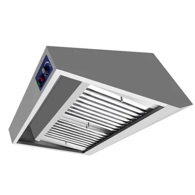 Wall-mounted hood, stainless steel with motor, 0.25 kW, with grease drain, LED lighting, and controller, (WxDxH) 1000 x 900 x 450 mm