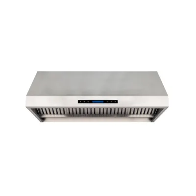 Nástěnný odsavač, z nerezové oceli s motorem, 0,269 kW, s odtokem tuku, osvětlením a regulátorem, (ŠxHxV) 1200 x 630 x 457 mm