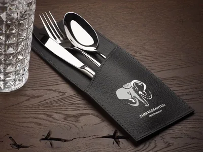 Bestecketui 10 × 24 cm Recyklovaná kůže Spectro - Antilopa Individualisierbar mit Ihrem Logo oder Restaurantnamen -  2 Farben Möglich Schwarz - kognak