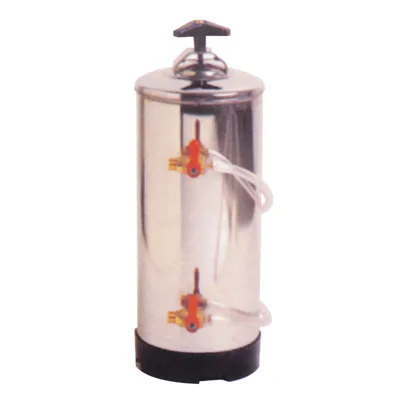 Wasserenthärter Edelstahl 12 Liter – mit Messinghahn, B 185 × T 185 × H 500 mm