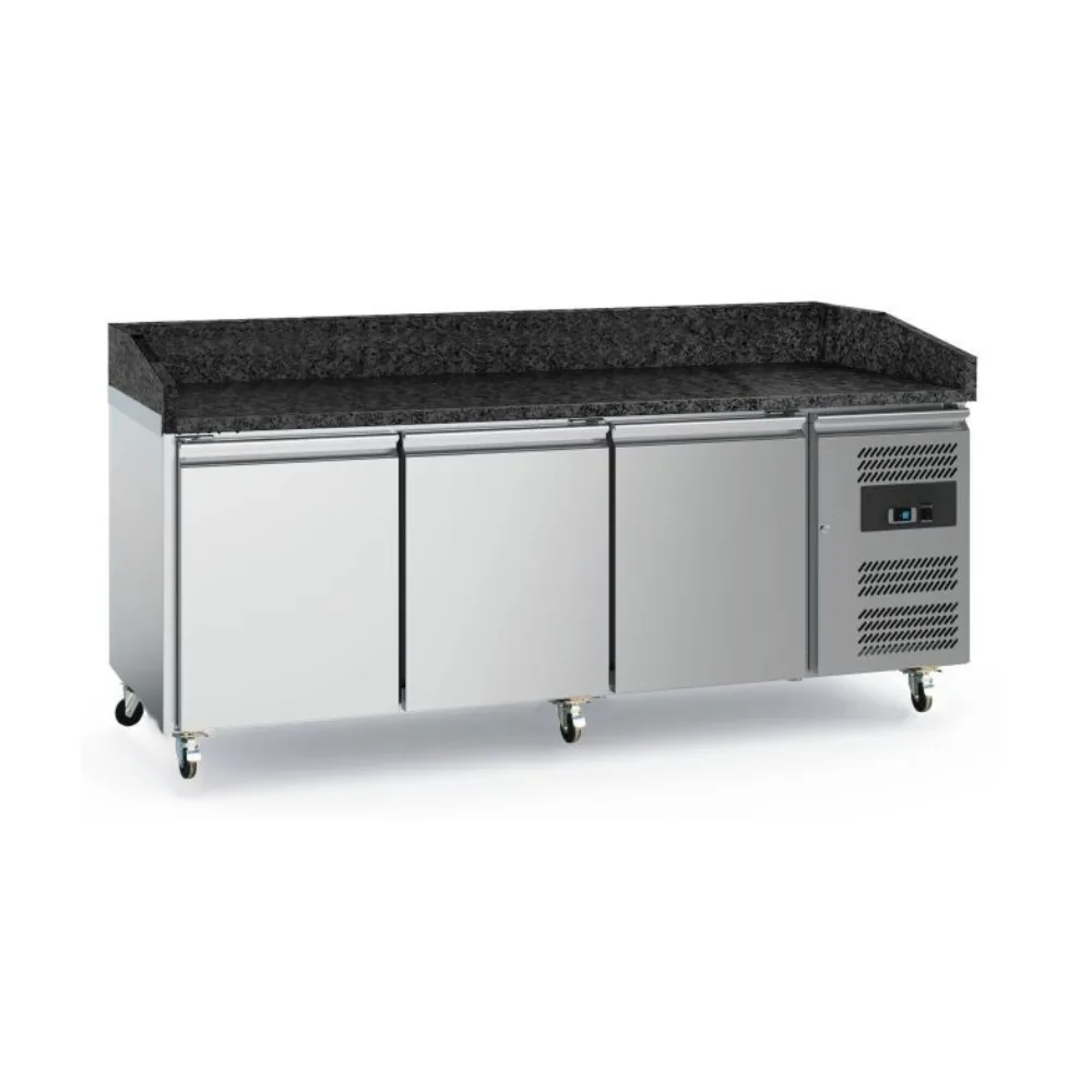 Pizza Prep Counter with Black Granite Top, 3 Doors – 471 L Gross, 2020 × 800 × 1000 mm, 230 V, 0.32 kW