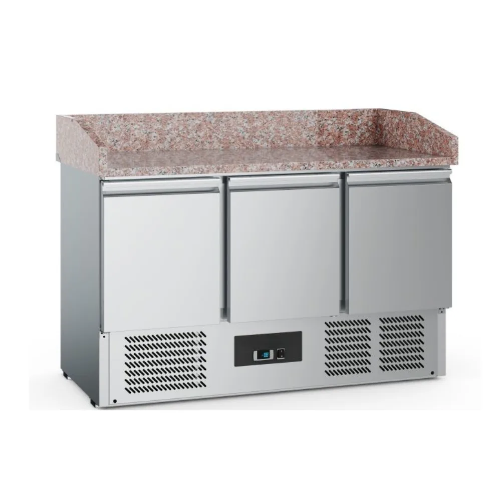 Pizza Prep Counter with Granite Top, 3 Doors – 368 L, 1400 × 700 × 1020 mm, 230 V, 0.24 kW