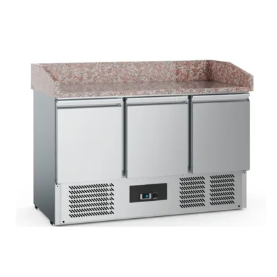 Pizza Prep Counter with Granite Top, 3 Doors – 368 L, 1400 × 700 × 1020 mm, 230 V, 0.24 kW