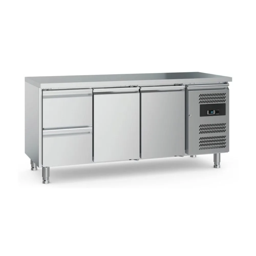 Paslanmaz Çelik, 2 Kapılı ve 2 Çekmeceli Tezgâh Tipi Buzdolabı – 1795 × 700 × 850 mm, 230 V, 0,23 kW