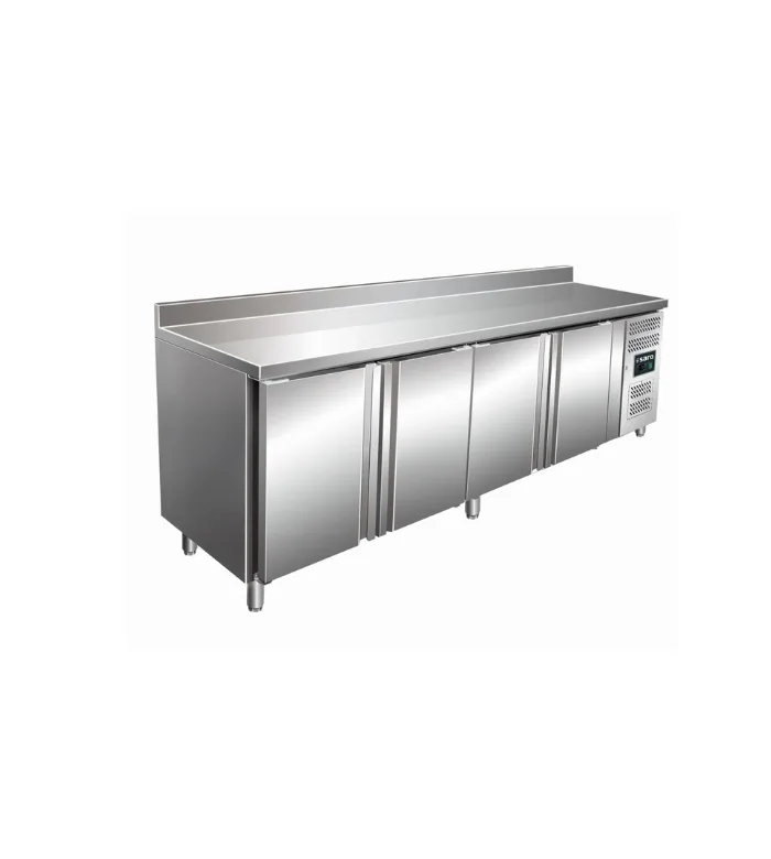 Stainless Steel Refrigerated Counter with 4 Doors and 100 mm Upstand – 2230 × 600 mm, Height-Adjustable, 230 V, 0.30 kW