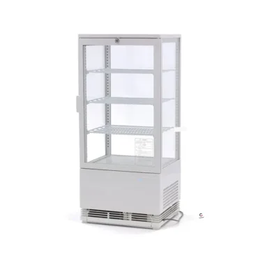 CoolShow Mini 78 | Professional Display Refrigerator 78 L – White, 4-sided Glass – 428 x 386 x 960 mm