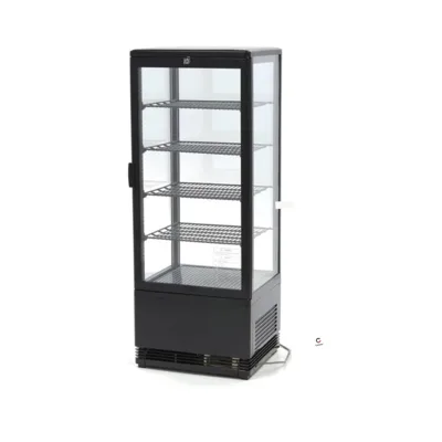 CoolShow Mini 98 | Profi-Kühlvitrine 98 L – Schwarz, 4-seitig verglast – 428 x 386 x 1110 mm