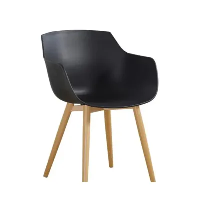 Design-Stuhl ALINA – Schwarz & Holzoptik – Moderner Schalenstuhl für Gastronomie & Business – 560x550x790 mm