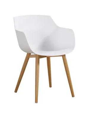 Design-Stuhl ALINA – Weiß & Holzoptik – Moderner Schalenstuhl für Gastronomie & Business – 560x550x790 mm