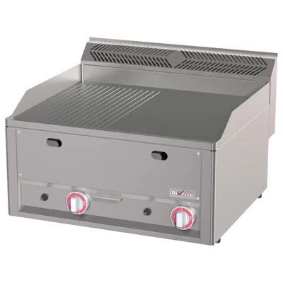 Dvojitá plynová varná deska, 1/2 hladká, 1/2 vroubkovaná, 8 kW, (Š x H x V) 660 x 600 x 290 mm, litina