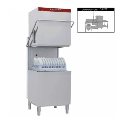 Pass-Through Dishwasher Complete | WhiteCross Elite 65 | Basket 600x500, with Inlet & Outlet Table, Sink "Left", Single-Hole Mixer Tap, 50L Waste Bin, 9.5 kW, (WxDxH) 2620x740x1945 mm