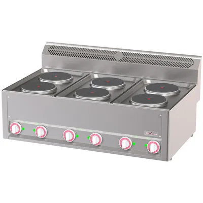 Elektroherd 6 Kochplatten, Gusseisen, 12 kW, (B x T x H) 990 x 600 x 290 mm,  Edelstahl